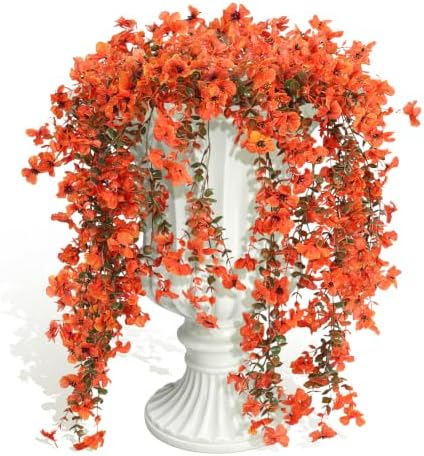 RECUTMS Artificial Hanging Fall Flowers UV Resistant Fake Plants Orange 3PC by RECUTMS