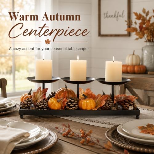 Metal Pillar Candle Holders, Fall Centerpieces Dining Table Decor - Image 5