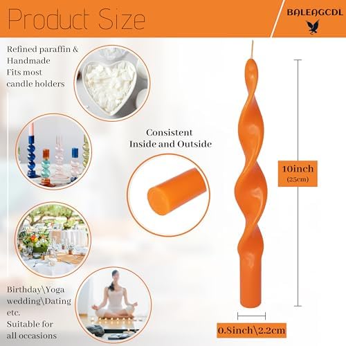 Smokeless Orange Spiral Taper Candle Unscented Taper Candlesticks Handmade 10 Inch Long Twisted Candles for Wedding Home Decor Women Gift - Image 2