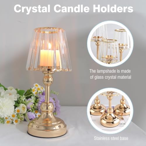 2 Pcs Crystal Candle Holders 11" Gold Hurricane Centerpieces for Wedding - Image 5