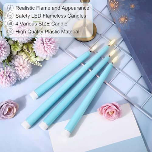 Rossesay 24 Pcs Flameless LED Taper Candles Battery Operated Candle 8.5", 9.65", 10.8", 12.8" Flameless Candlesticks Flickering for Christmas Church Wedding Indoor Decoration(Classic, Turquoise) - Image 4