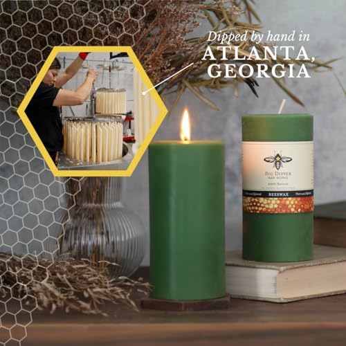 Big Dipper Wax Works 100% Beeswax Pillar Candle, 3 x 6 in, Moss Green - Image 4
