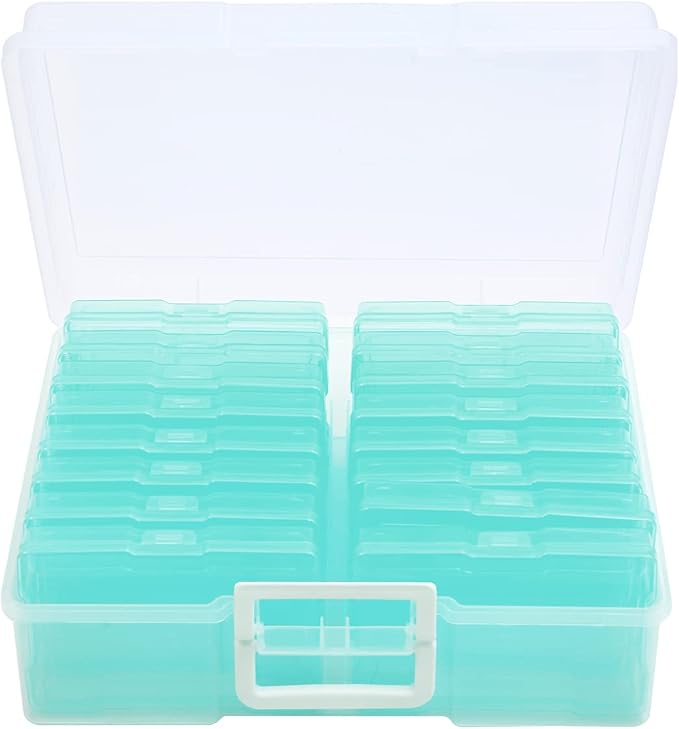 4" x 6" Photo Storage Case with Handle, 16 Inner Photo Organizer Keeper, Extra Large Storage Picture Boxes, Seed Storage, Transparent Craft Keeper (Green)