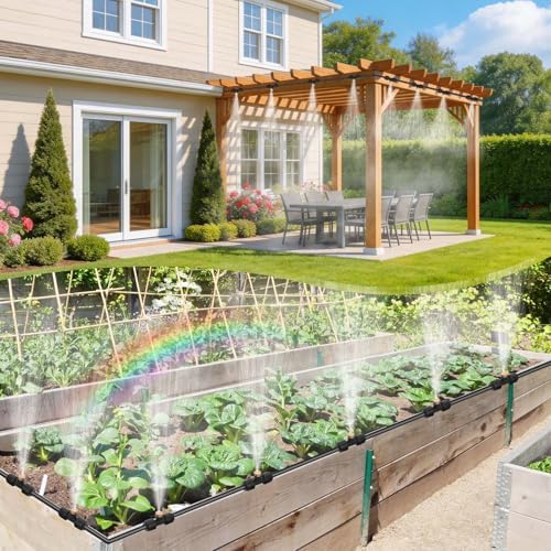 26FT Misters for Outside Patio – Outdoor Misting Cooling System with 20 Brass Nozzles, 3/4" Adapter & Water Filter, Upgraded Pre-Assembled, Large Area Cooling for Garden, Patio, Pool, Backyard
