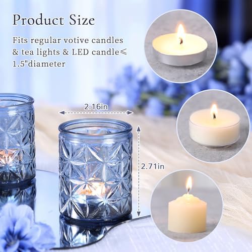 12 Pack Blue Votive Candle Holders, Vintage Blue Candle Holders, Tealight Candle Holder for Wedding Table Centerpieces, Bridal Shower, Home Decor, Birthday, Party Table Decor - Image 6