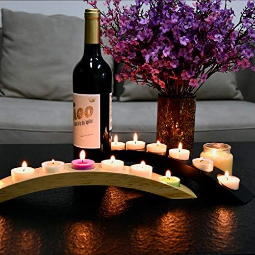 Narrow Wooden Bridge Tealight Candle Holder Bar - 7 Slots, 15 inch, Black - Image 6