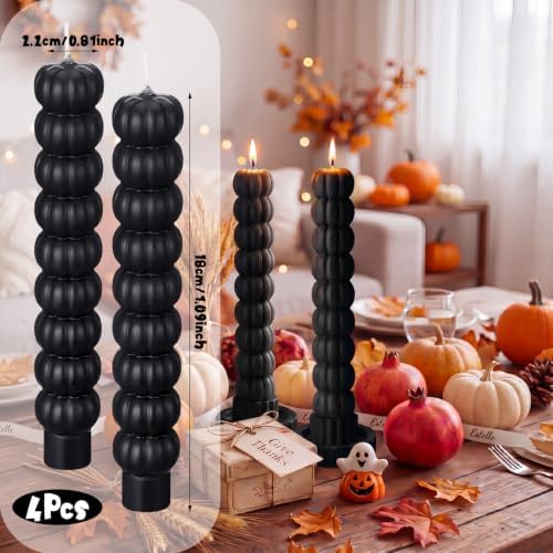 MTLEE 4 Pack Pumpkin Taper Candles Pumpkin Black Halloween Candlesticks - Image 5
