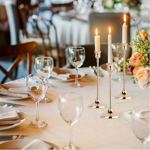 French Gold Candlestick Holders Set of 3, Metal Taper Candle Holders, Classic Decorative Candle Stick for Christmas, Wedding, Party, Dinner Tables,Home Décor - Image 3