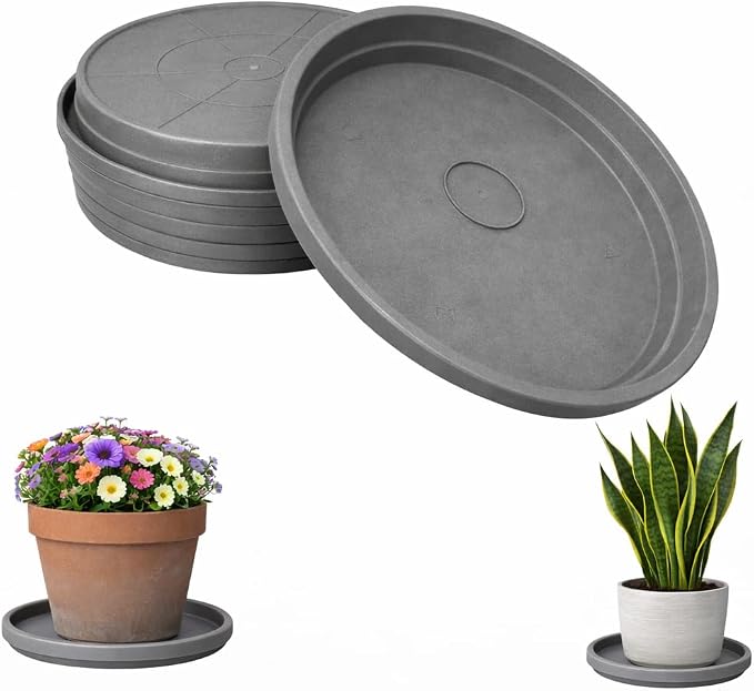 10 Inch Plant Saucer 6 Pack – Heavy Duty Plastic Plant Tray for Pots, Indoor & Outdoor Planter Saucers, Plant Drip Tray for Water Drainage, Durable, UV Resistant, Made in USA (Slate Gray)