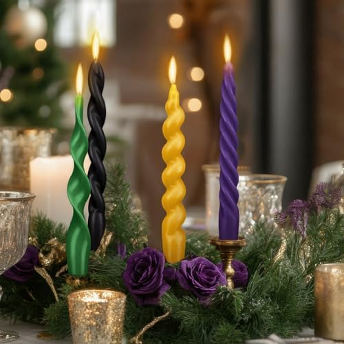 Nuanchu 4 Pcs Twisted Taper Candles,7.87 Inch,Pure,Mardi Gras - Image 6