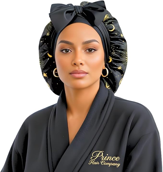 Luxury Charmeuse Silk Hair Bonnet, Handmade Reversible Adjustable Sleep Cap for Men & Women, L/XL, Double-Layered