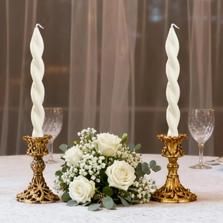White Spiral Taper Candles 7.47 Inch, 4 Pack White Twisted Candlesticks, Perfect for Wedding Centerpieces, Holiday Dinners, Valentine's & Farmhouse Home Decor, Unscented Smokeless - Image 3