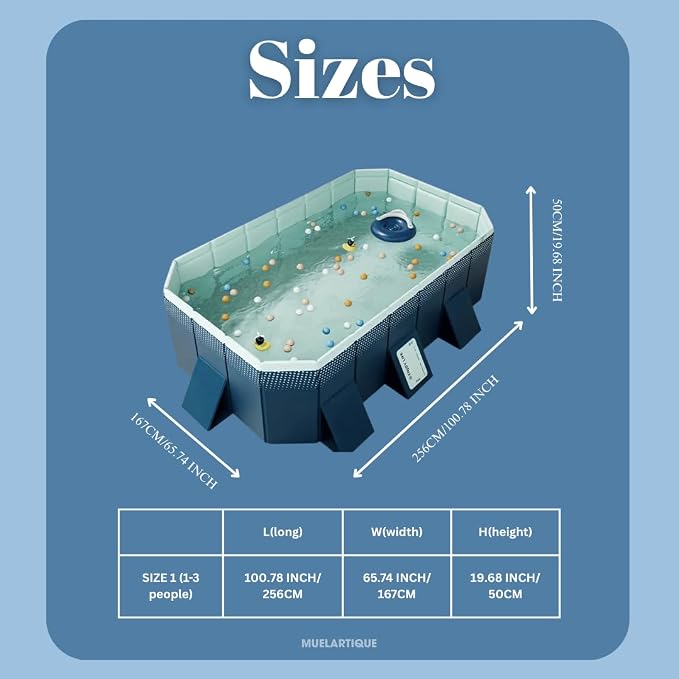 Foldable Swimming Pool, Non-Inflatable Kids' and Adults' Outdoor Large Swimming Pool, Anti-Slip PVC Family Pool, Summer Water Party for Outdoor, Garden, Backyard (Large)