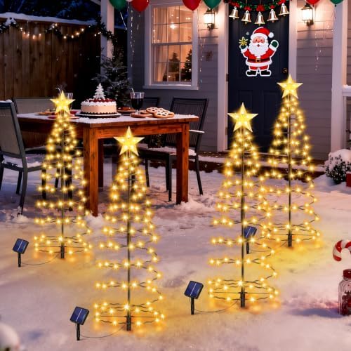 24" Spiral Solar Christmas Tree Outdoor Decorations 4 Pack - Image 6