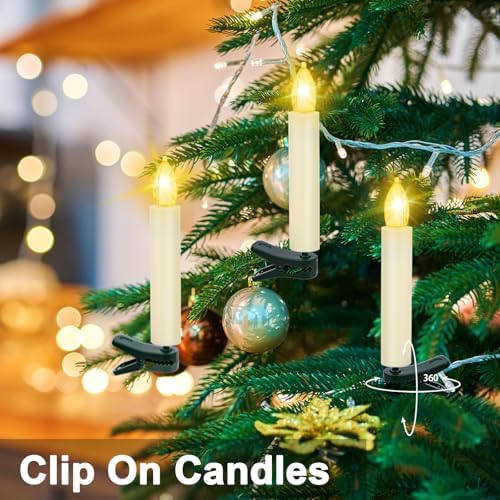 LED Christmas Candles, Flickering Clip on Candles for Christmas Tree, Battery Operated with Remote Timer, Warm White Light, Flameless Taper Candle for Home Christmas Decor, Set of 30 - Image 4