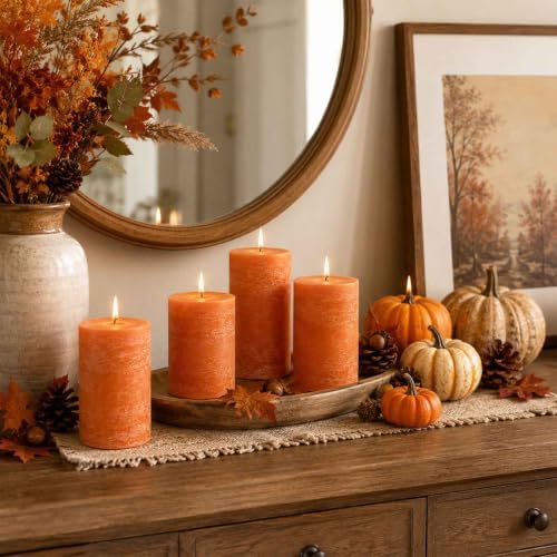 Burnt Orange Rustic Pillar Candles 6 Pack,2.8 x 4 Inch Soy Wax Candle - Image 6
