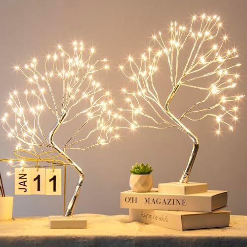 Fairy Lights Spirit Tree, Lighted Tabletop Bonsai Tree (2PK Sliver) by PEIDUO