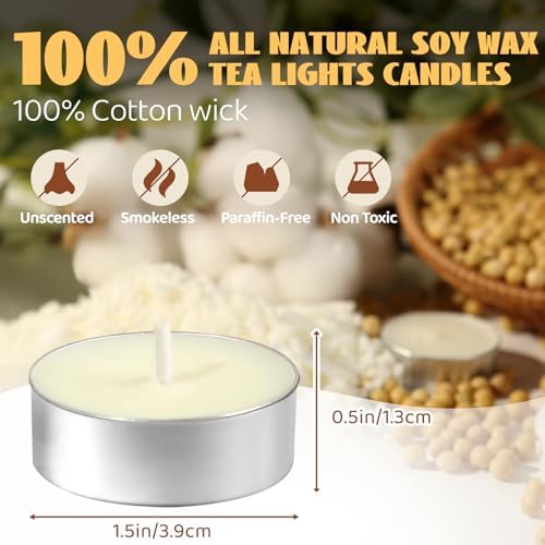 Soy Tea Lights Candles 100 Pack,4 Hours Long Clean Burning,Natural Soy Wax - Image 3