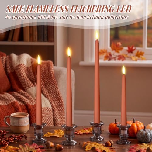 Rossesay 24 Pcs Flameless LED Taper Candles Battery Operated Candle Flameless Candlesticks Flickering for Christmas Church Wedding Indoor Decoration (Classic,8.5",9.65",10.8",12.8",Brown) - Image 5