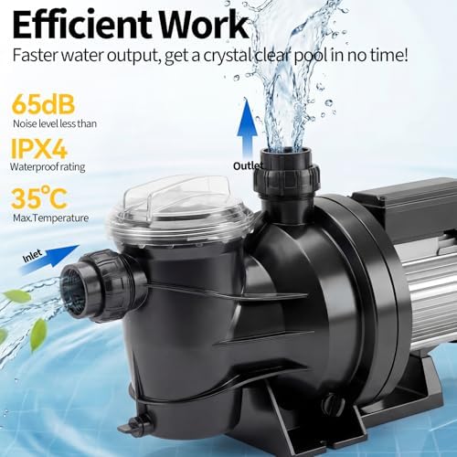 Garvee in/Above Ground Pool Pump High Flow Self Primming Swimming Pool Pump, 115V High Efficiency Pump for Above Ground Pools Pond Hot Tubs Spas, 7FT Power Cord, Quiet Operation (1.6 HP, 6075 GPH)