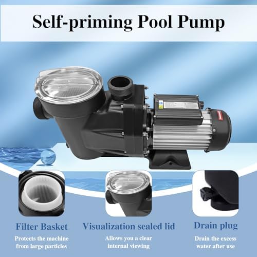 2.5HP Swimming Pool Pump Motor Above Ground Swimming Pool Powerful Self Primming Pool Pump 148 GPM/1850W Filter Pump w/Strainer Basket and Drain Plug