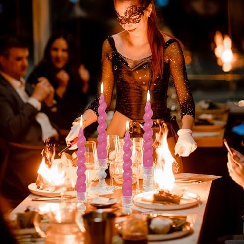 7.5 Inches Spiral Taper Candles Colorful Twisted Candle Dripless Long Candles, Handmade Candlesticks for Wedding Dinner Decor, Set of 4(Berry Hot Pink) - Image 6