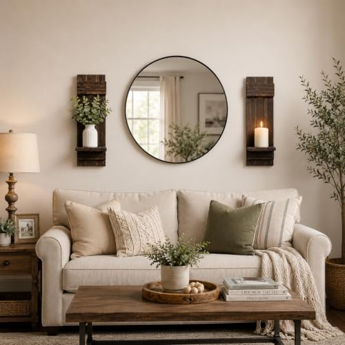 Wall Candle Holders Set of 2, Farmhouse Dark Brown Wood Sconces, 15.7"x5" - Image 3