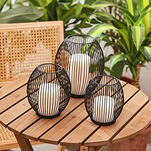 OLEEK Small Outdoor Candle Holders for Patio - Pillar Candle Holder - Black Wire Candle Holder for Table Centerpiece - Iron Lantern Decorative Candles - Farmhouse Decor Fireplace Metal Candle Holders - Image 6