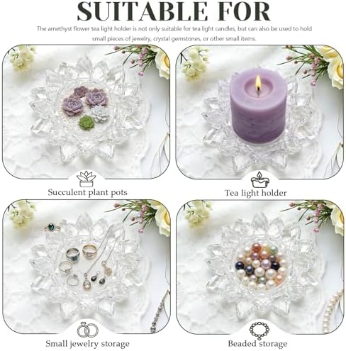 Large Crystal Lotus Tealight Candle Holder for Up to 6" Diameter Pillar Candle Plate Candlestick,Chunky Glass Votive Stand for Wedding, Party, Table Centerpiece Decor and Yoga Meditation (2, Clear) - Image 5