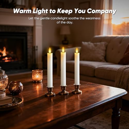 7 Inches Flameless Taper Candles with Remote Timer, Real Wax White Short Led Candlesticks, 3D Wick Light Battery Operated Candlesticks for Christmas Home Wedding Table Decor, 12 Pcs - Image 4