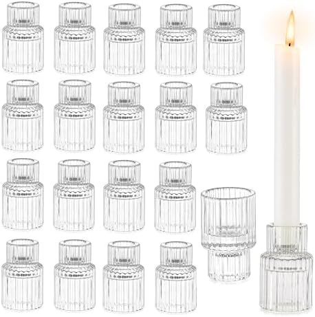 Glasseam Glass Candlestick Holders Bulk: 20 Pcs Small Taper for Table Decor by Glasseam
