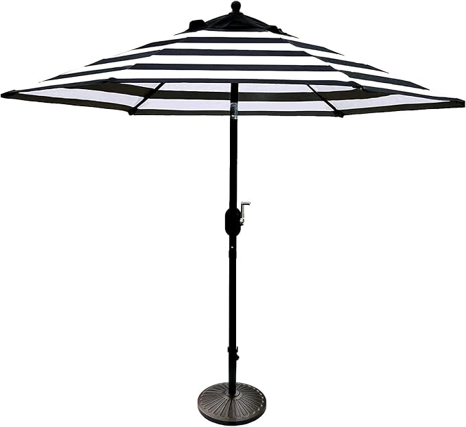 Sunnyglade 7.5' Patio Umbrella 6 Ribs (Black & White) | 18" 30.2-lbs Heavy Duty Round Antiqued Umbrella Base, Bronze