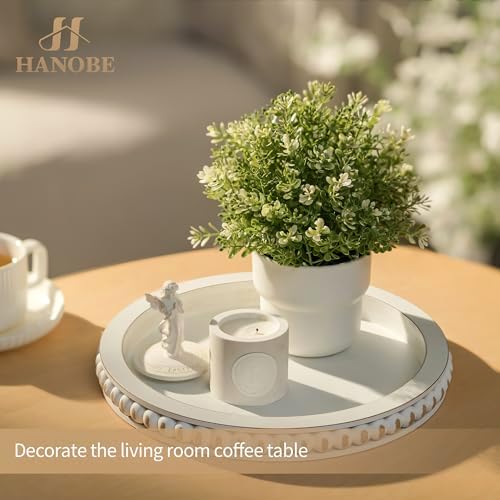 Hanobe Round Trays Home Decor, Wood Candle Holder Tray for Coffee Table 12" - Image 2