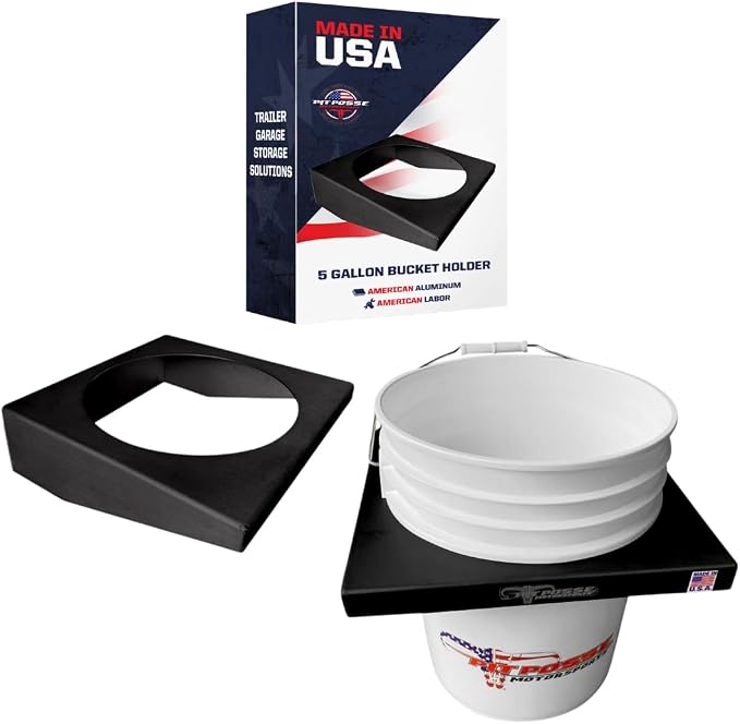 Pit Posse PP3352BK 5 Gallon Bucket Holder Rack Stand - USA Made - Garage, Trailer, Shop Storage - Fits Yeti or Standard 5 Gal Bucket (Black)