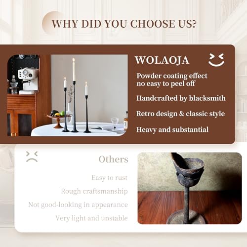 Iron Black Candlestick Holders, Set of 3 Candle Stick Holders,Fits 3/4 inch Thick Candle&Led Candles, Vintage Modern Decorative Centerpiece for Dining Table Centerpiece, Wedding, Party Decor - Image 4