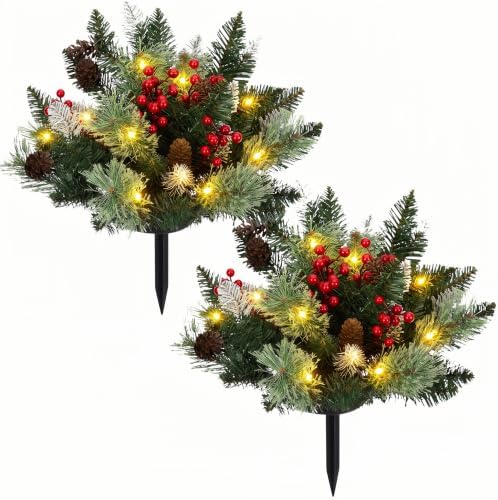 18Inch Christmas Urn Filler, Pre-Lit Artificial Xmas Tree 2 Set by Sousi