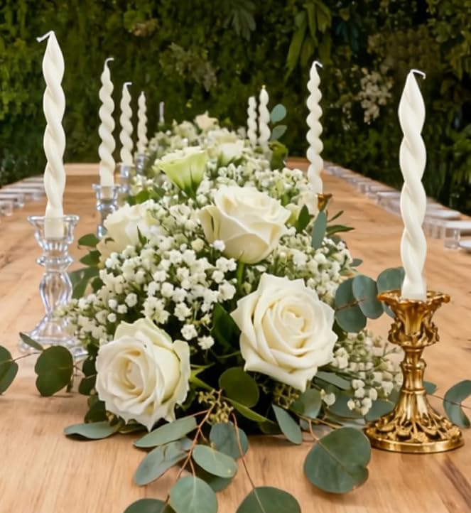 4 Pcs White Taper Candles 7.87 Inch, Unique Spiral Wave Twisted Dinner Candlesticks, Smokeless White Candle Sticks for Christmas, Valentines Day, Wedding, Party and Holiday Home Decor - Image 3