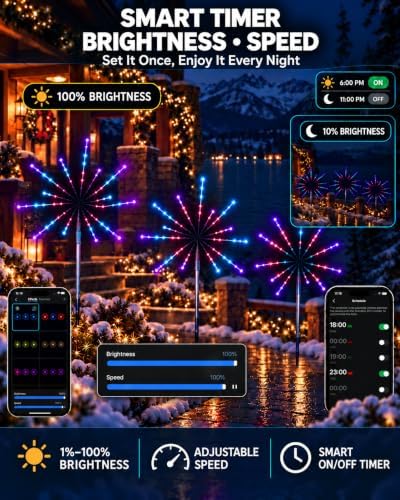 3 Pack Christmas Firework Pathway Lights,Chasing Starburst RGB Tree Lights - Image 6