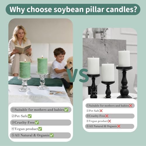 Sage Green Pillar Candles 6 Pack,2.8x4 Inch Unscented Soy Wax - Image 3