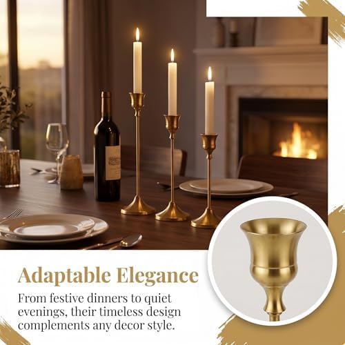French Gold Taper Candle Holders 2 Sets(6 Pcs) - Tall Metal Candlestick Holders for Table Centerpiece, Formal Dinner, Wedding, Fireplace Mantel Decor, Fits 3/4 Inch Thick Candles - Image 6