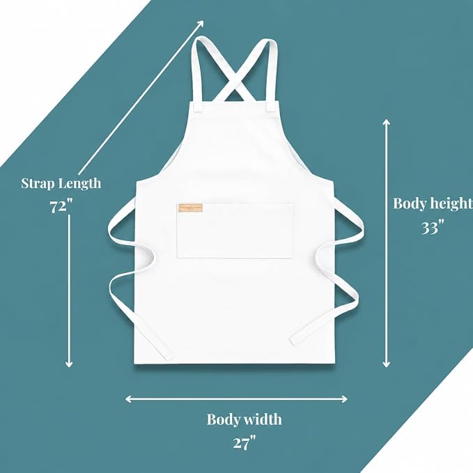 100% Cotton Kitchen Apron with 2 Pockets – Adjustable Chef Apron for Cooking Baking BBQ – Unisex Apron