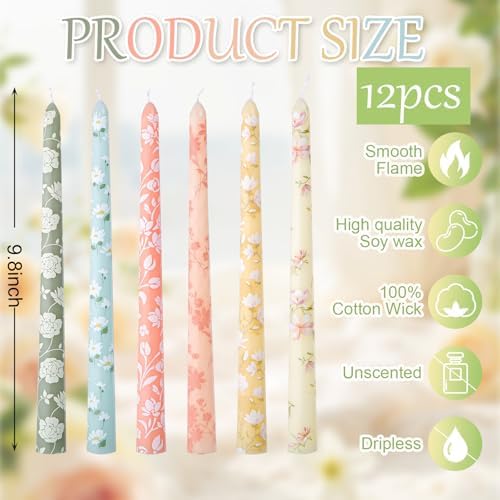12pcs Colorful Floral Taper Candle 9.8" Flower Tapered Candlestick - Image 2