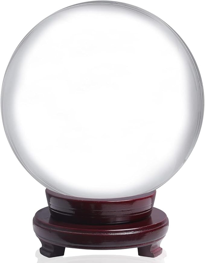 LONGWIN 150mm (5.9 inch) Divination Crystal Ball Decorative Glass Balls Globe Sphere Free Wooden Stand