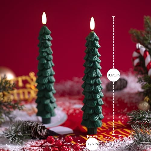 Stmarry 4 PCS Flameless Christmas Tree Candles with Remote Timer, Real Wax Flameless Taper Candles 9.65 Inch, LED Candlesticks with 3D Flickering Flame, Christmas Decor Candles Battery Operated - Image 2
