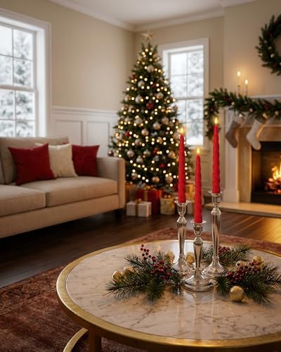 Red Spiral Flameless Taper Candles, 9.6 Inch Real Wax Natural Warm Glow Led Taper Candles with Remote Timer, 6 Pcs Battery Operated Tapered Candlesticks for Christmas, Child and Pet Friendly - Image 2