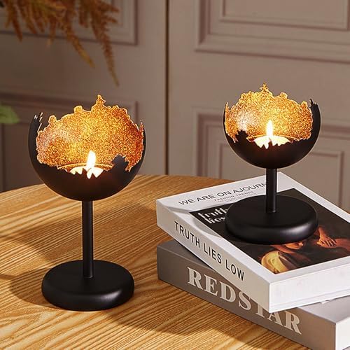 Metal Modern Candleholders in Eggshell Design, 2PCS, S+L, Black - Image 6