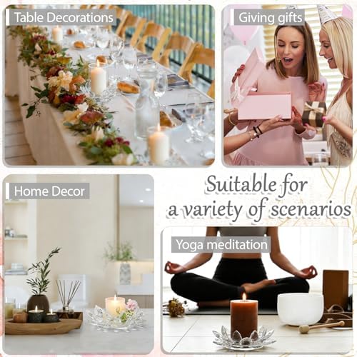 Large Crystal Lotus Tealight Candle Holder for Up to 6" Diameter Pillar Candle Plate Candlestick,Chunky Glass Votive Stand for Wedding, Party, Table Centerpiece Decor and Yoga Meditation (2, Clear) - Image 6