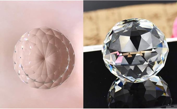 Clear Cut Crystal Sphere 50mm Faceted Gazing Glass Ball Suncatcher | Create a Prism of Light,Have a Flat end to Display,Rainbow Maker,for Home Hotel Bedroom Bedside Table Photography Décor