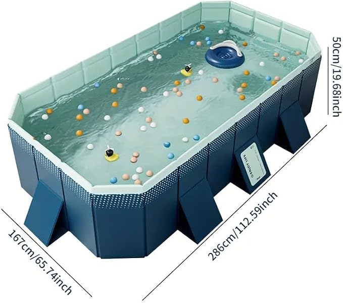 Montary Foldable Large Non - Inflatable Rectangular Swimming Pool for Family - Hard Plastic Shell, Oversized Thickened Design, Portable Collapsible Backyard Pool - 112.6"x65.7"x19.7"