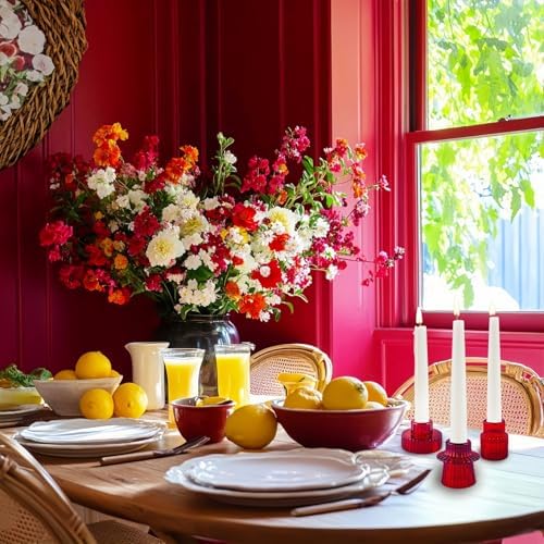 Glass Candlestick Holders, Taper Candle Holders, Set of 6, Red - Image 3
